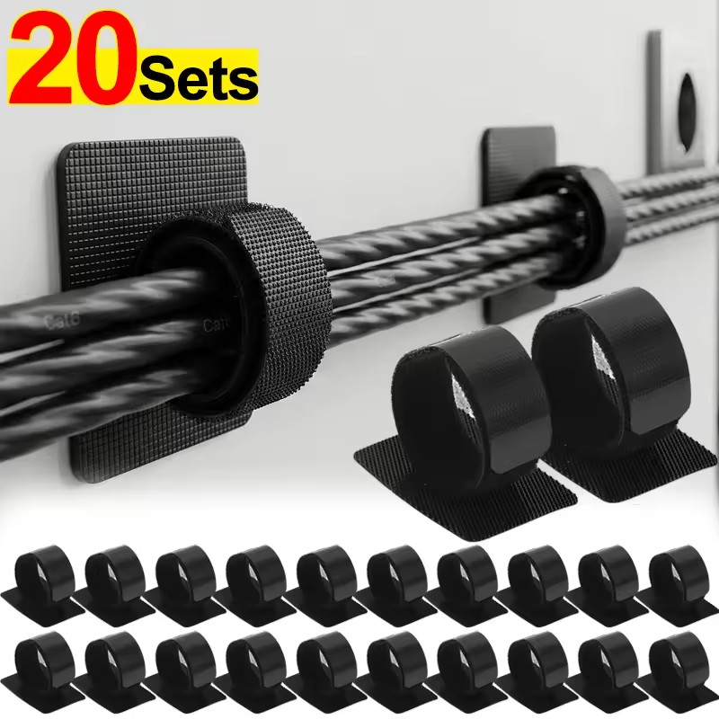 Cable Management Sleeve - Organizadores de cables adhesivos para debajo